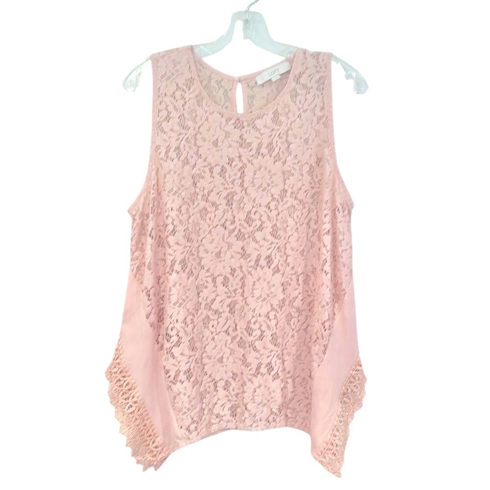 LOFT Lace Tank Top Women's Large Pink Sharkbite Hem Coquette Balletcore Romantic
